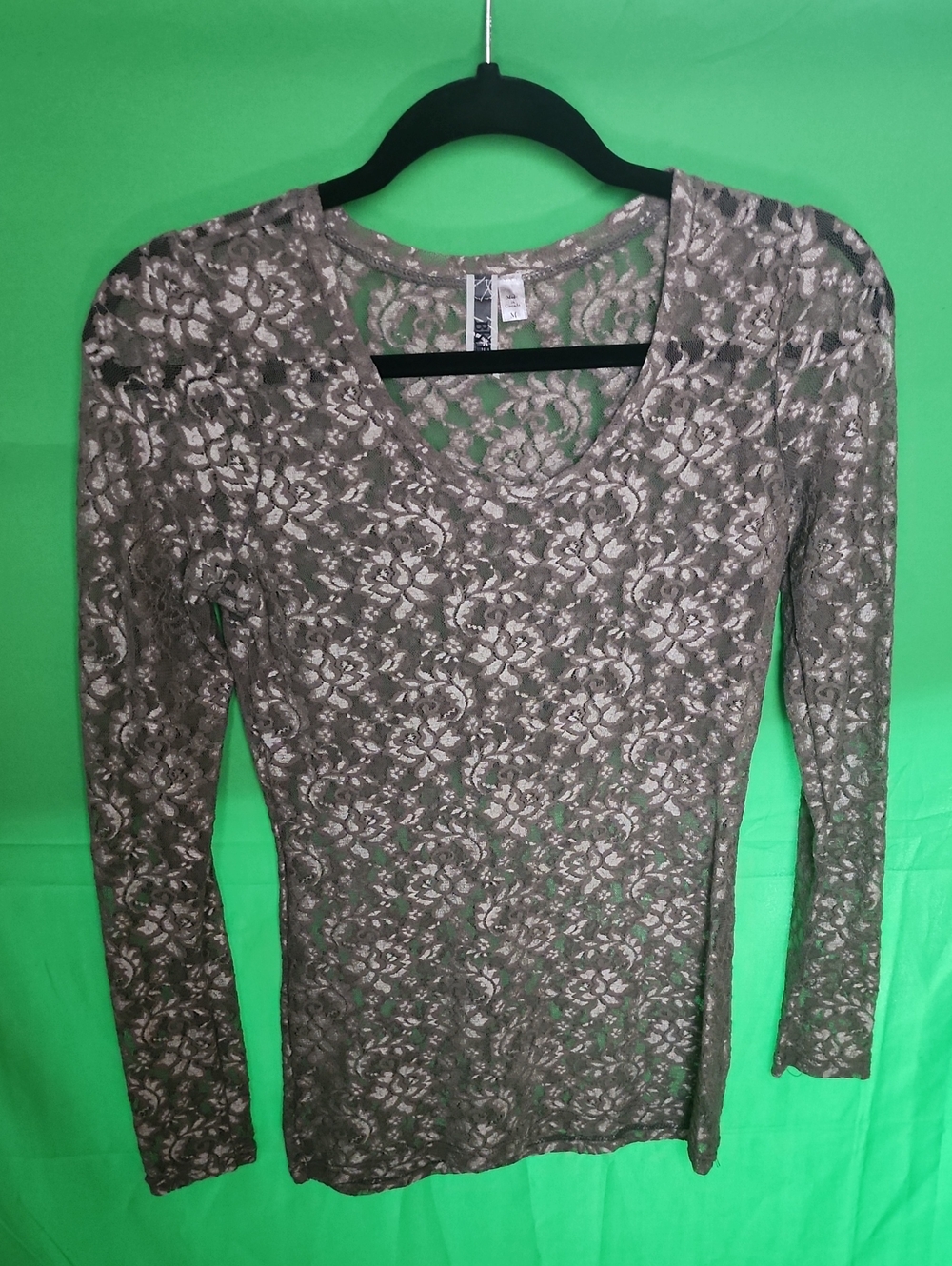 BKE Buckle Brown Sheer Floral Lace Long Sleeve Top Scoop Neck Size M